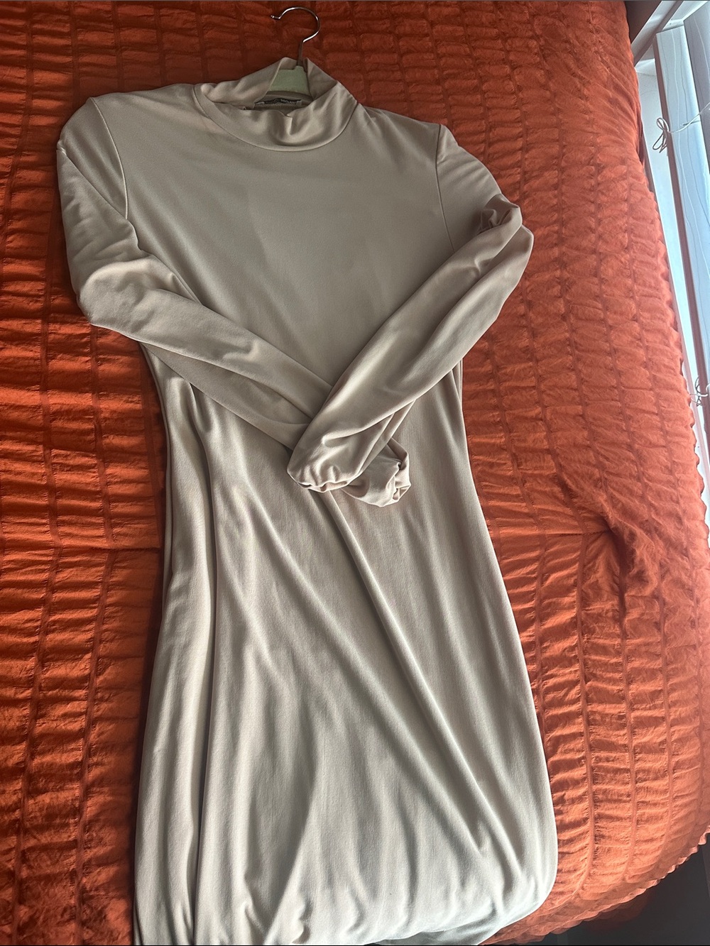 Women’s Long Sleeve Mock Neck Dress - Beige